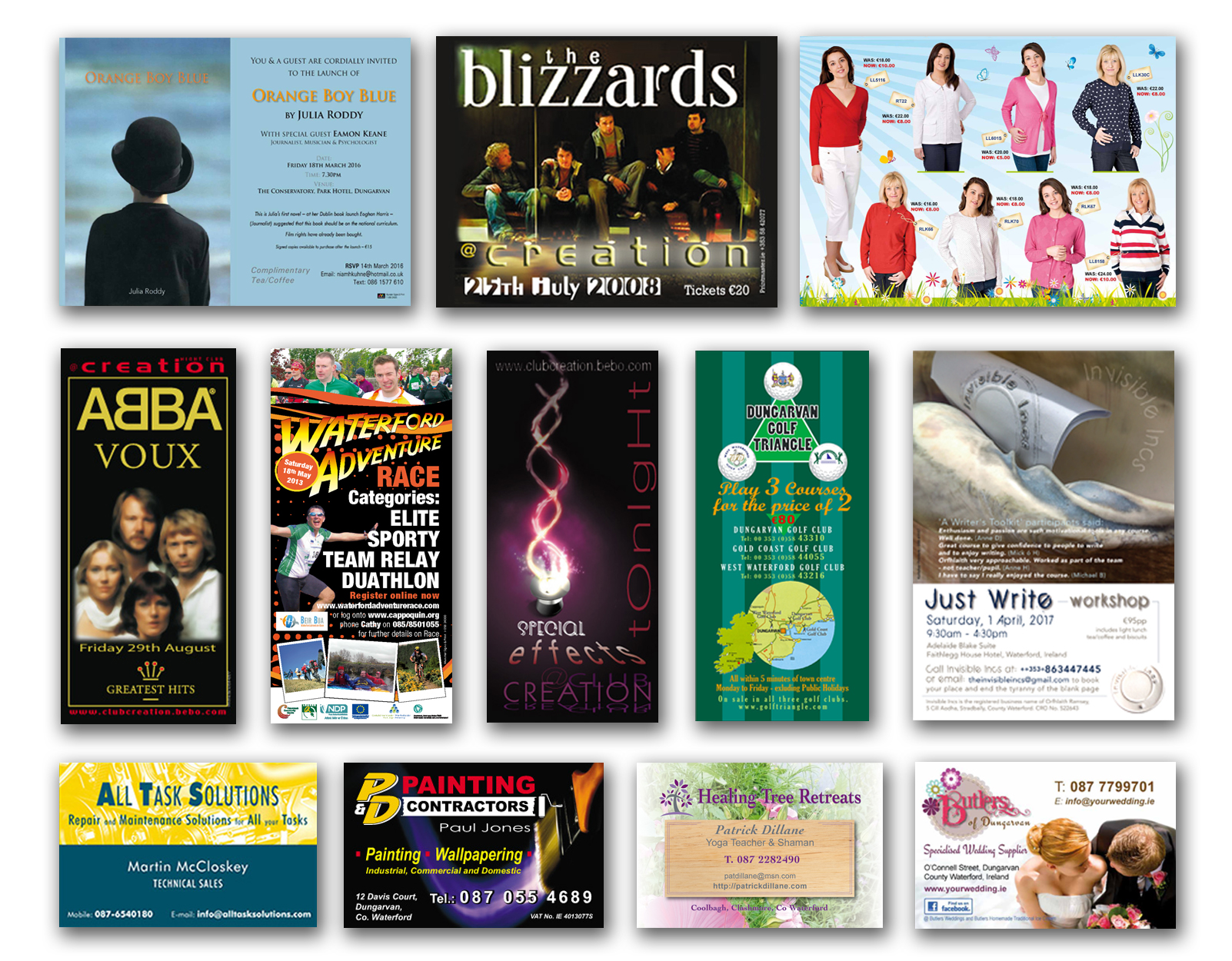 Business cards, fliers, tickets, invitations